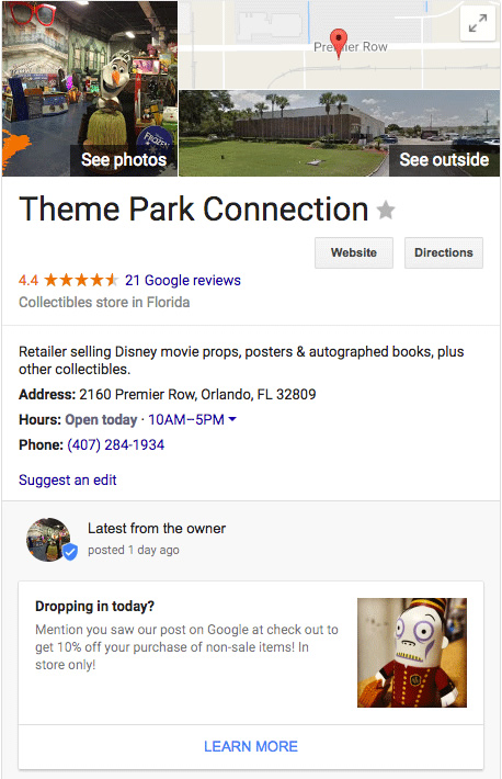 Google promotiona; box inside knowledge panel.