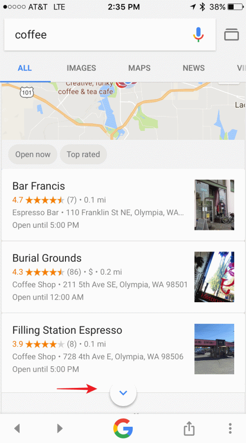 Horizonal scroll in map search results.