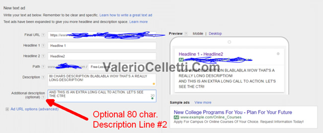 Second description line of text for Expanded Text Ads.