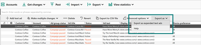 Bing supports exporting expanded text ads.