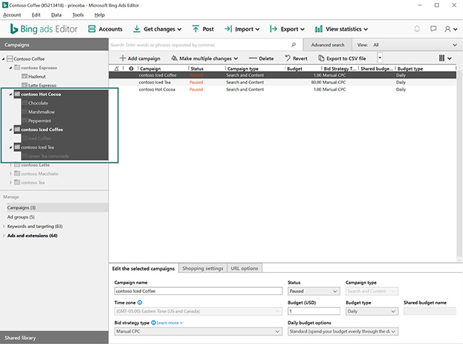 Bing Ads Editor: Bulk-edit campaigns and ad groups with multi-select, device targeting improvements, and more