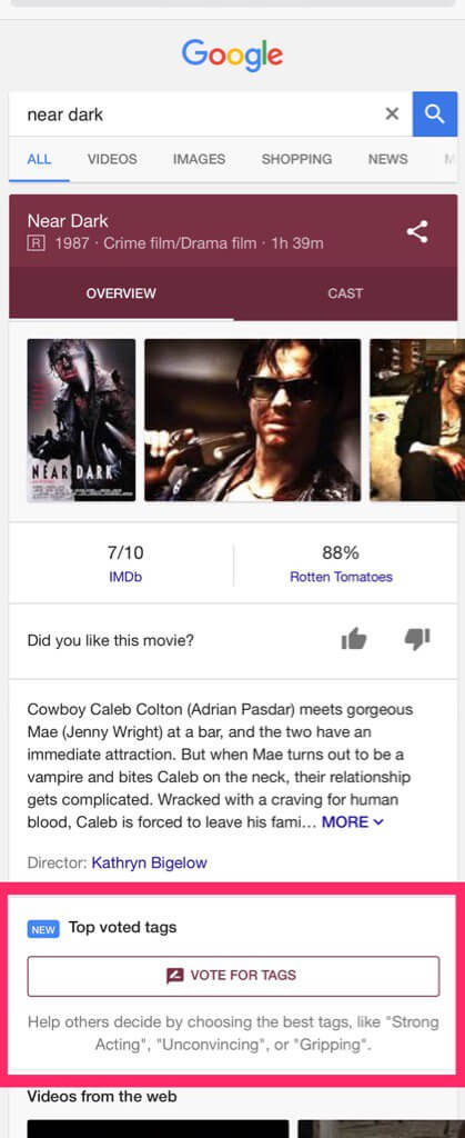 Google asks some searchers to tag movies with critic statements