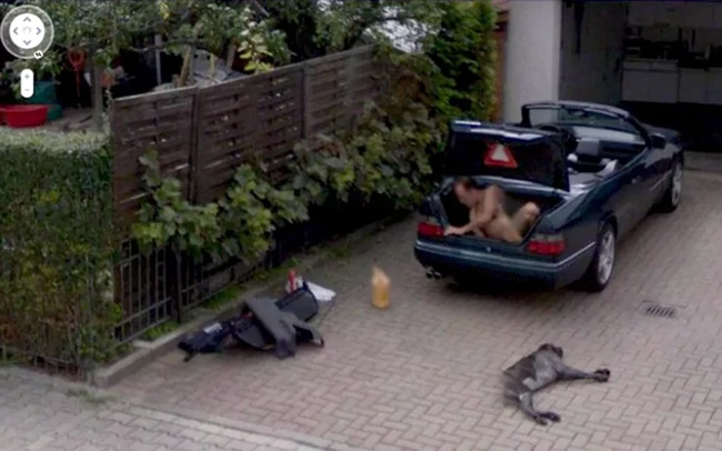 A man and his dog on street view