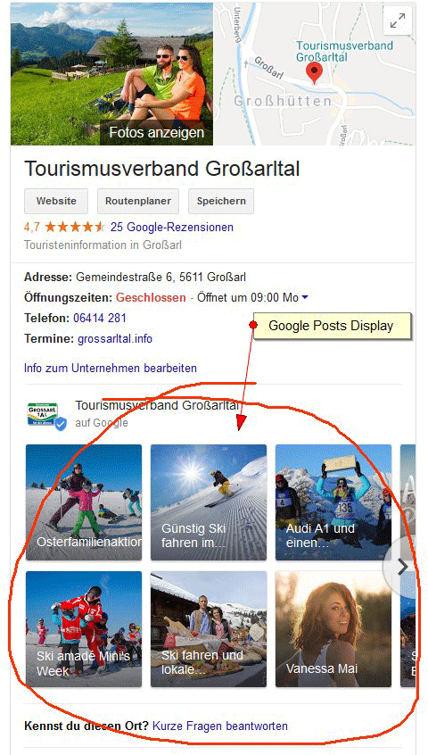 Google Posts testing different design and functional treatments in the search results