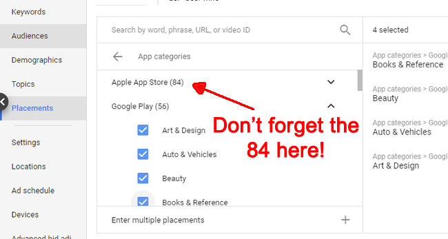 Excluding apps category by category.
