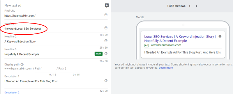 Keyword Insertion Ad