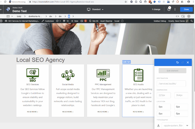 Injecting keywords into content using Optimize