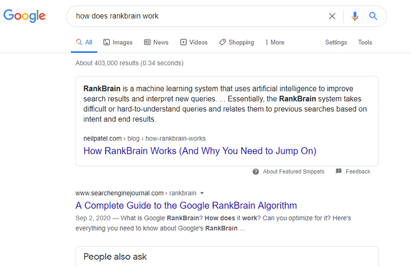 SERP for how does rankbrain work