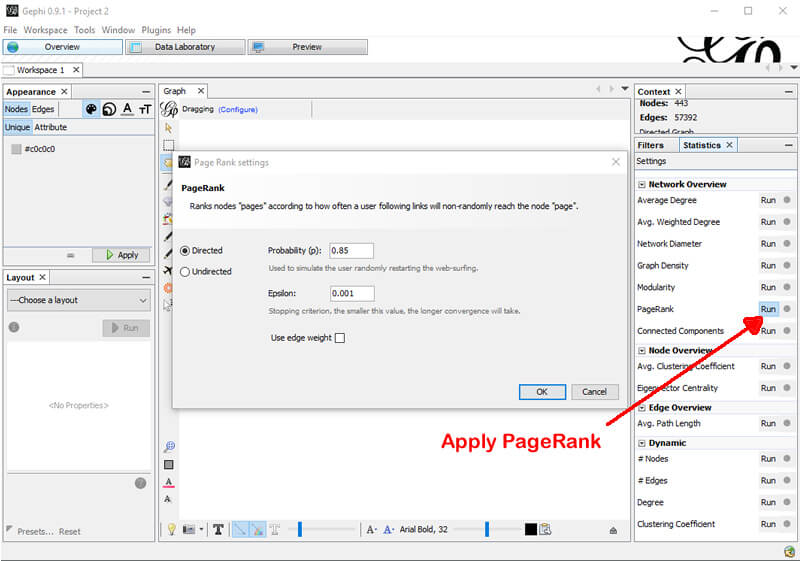 PageRank in Gephi