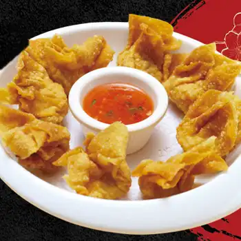 Cream cheese and krabstick wonton with a mango sauce