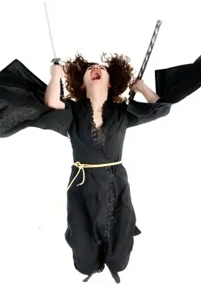 A ninja woman screaming.