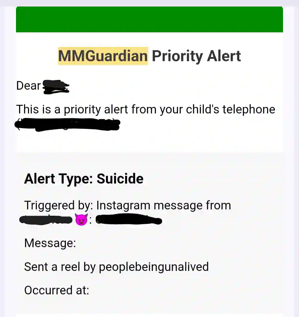 MMGuardian alert for suicide content on Instagram