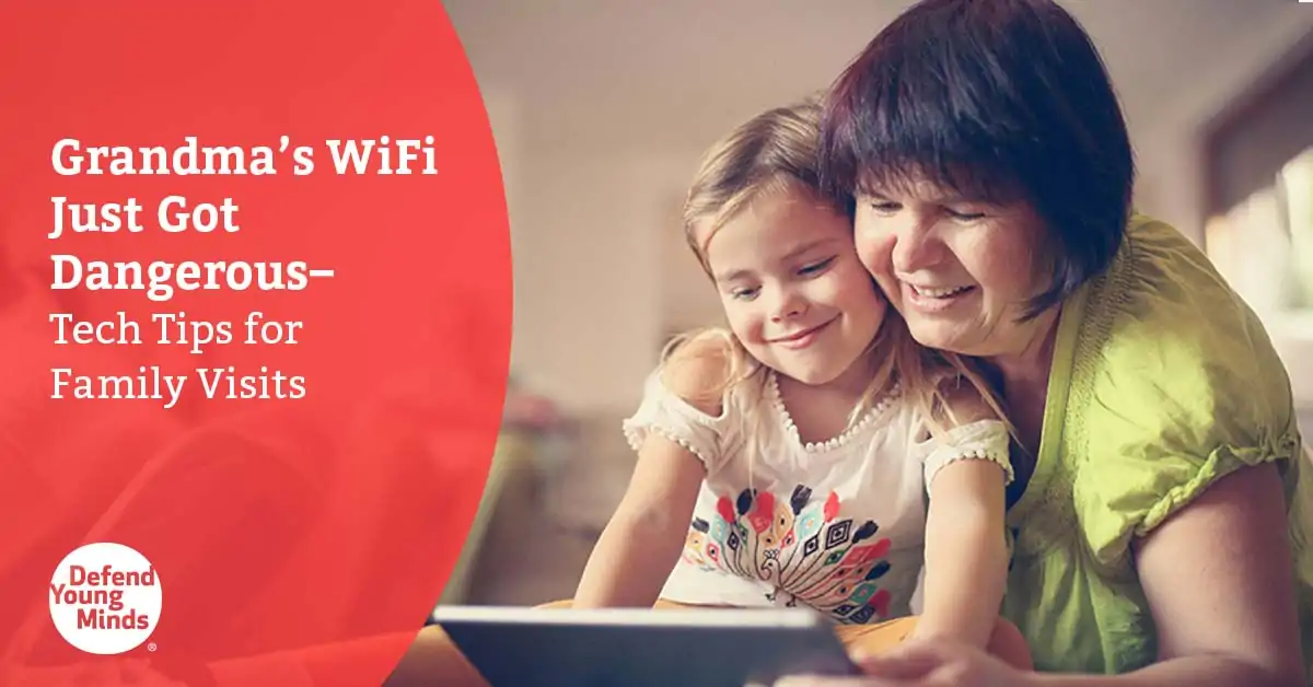A grandma and granddaughter looking at a smart device together.