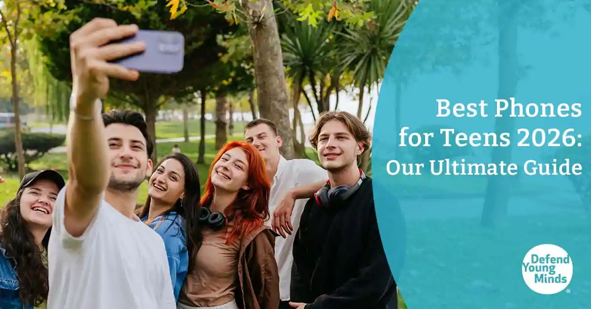 A group of teens taking a photo using a smartphone.