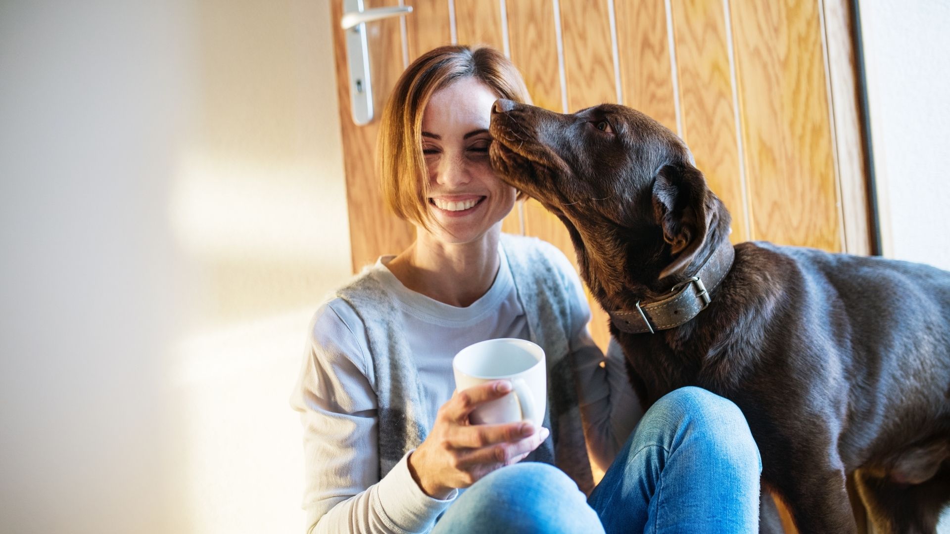 emotional support dog with happy owner