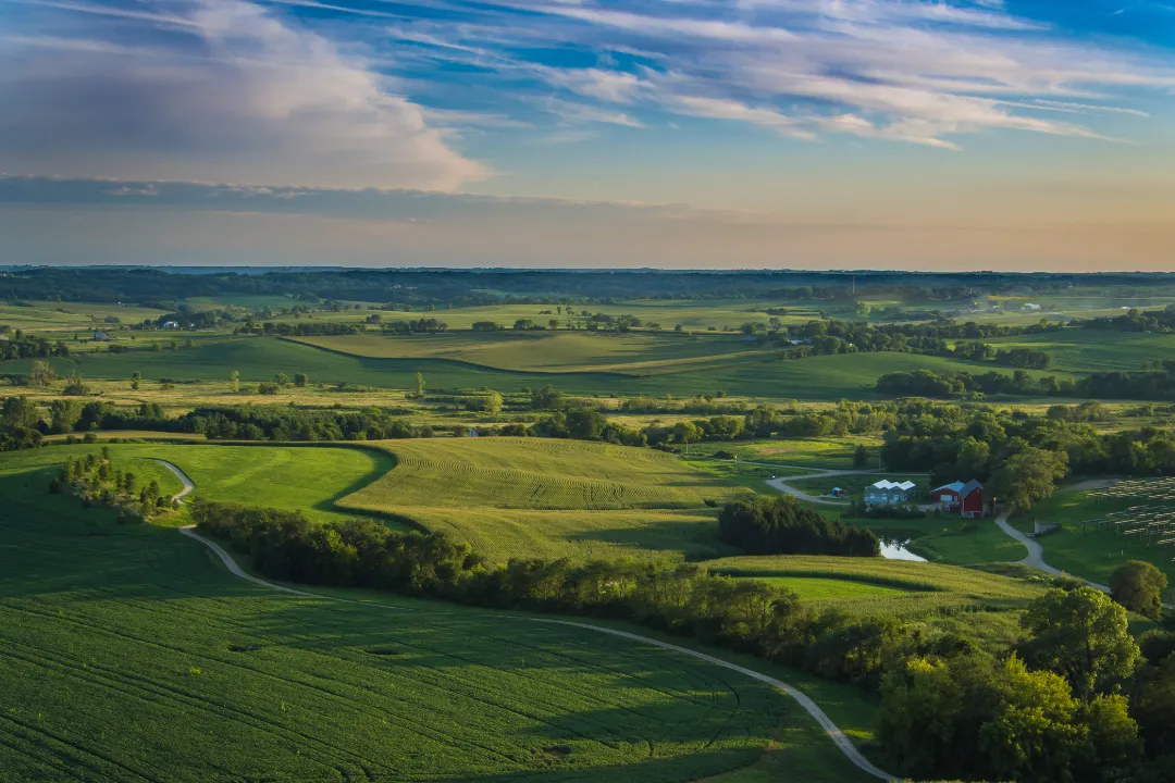 An aerial photo of the Wisconsin countryside.