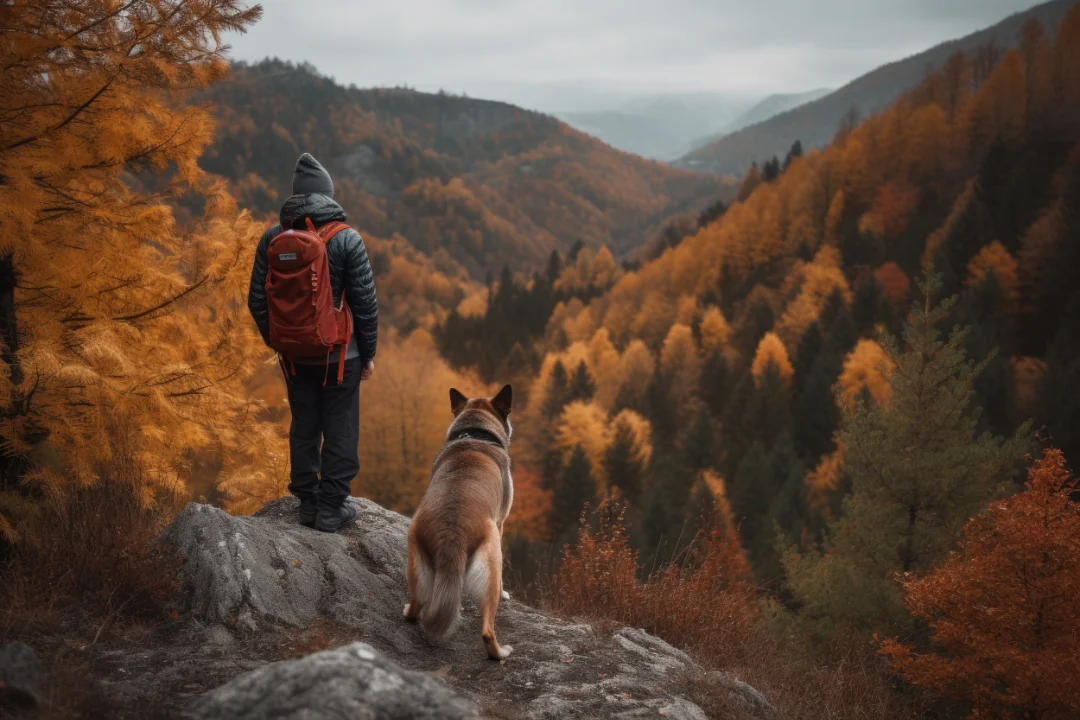 An ESA owner on a hike in Arkansas with their emotional support dog