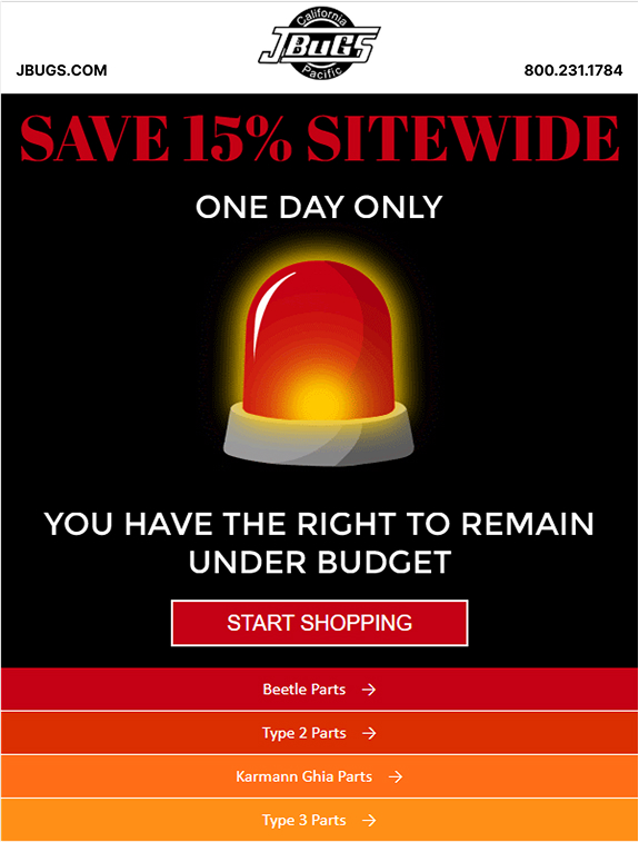 Example of an email campaign in use before the redesign
