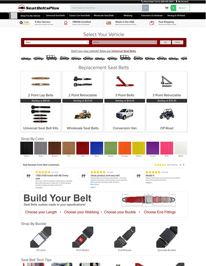 seatbeltsplus.com homepage after the redesign