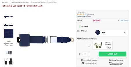 seatbeltsplus.com product page after the redesign