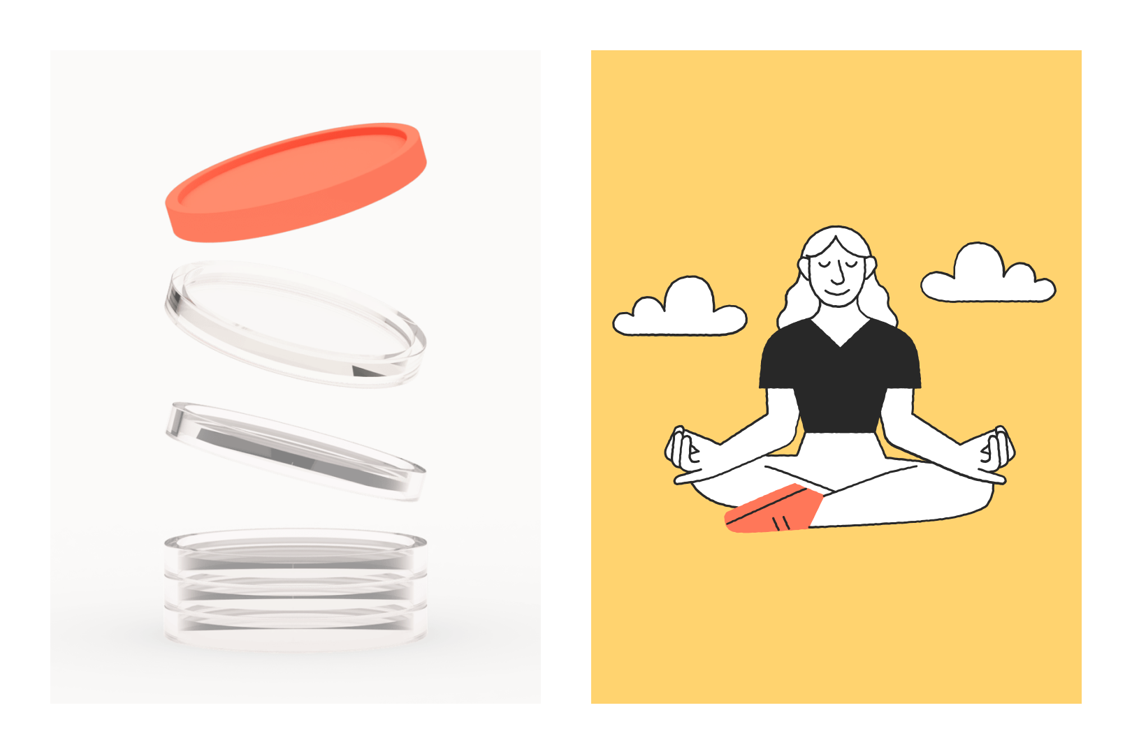 Falling coins, and an illustration of a yoga girl