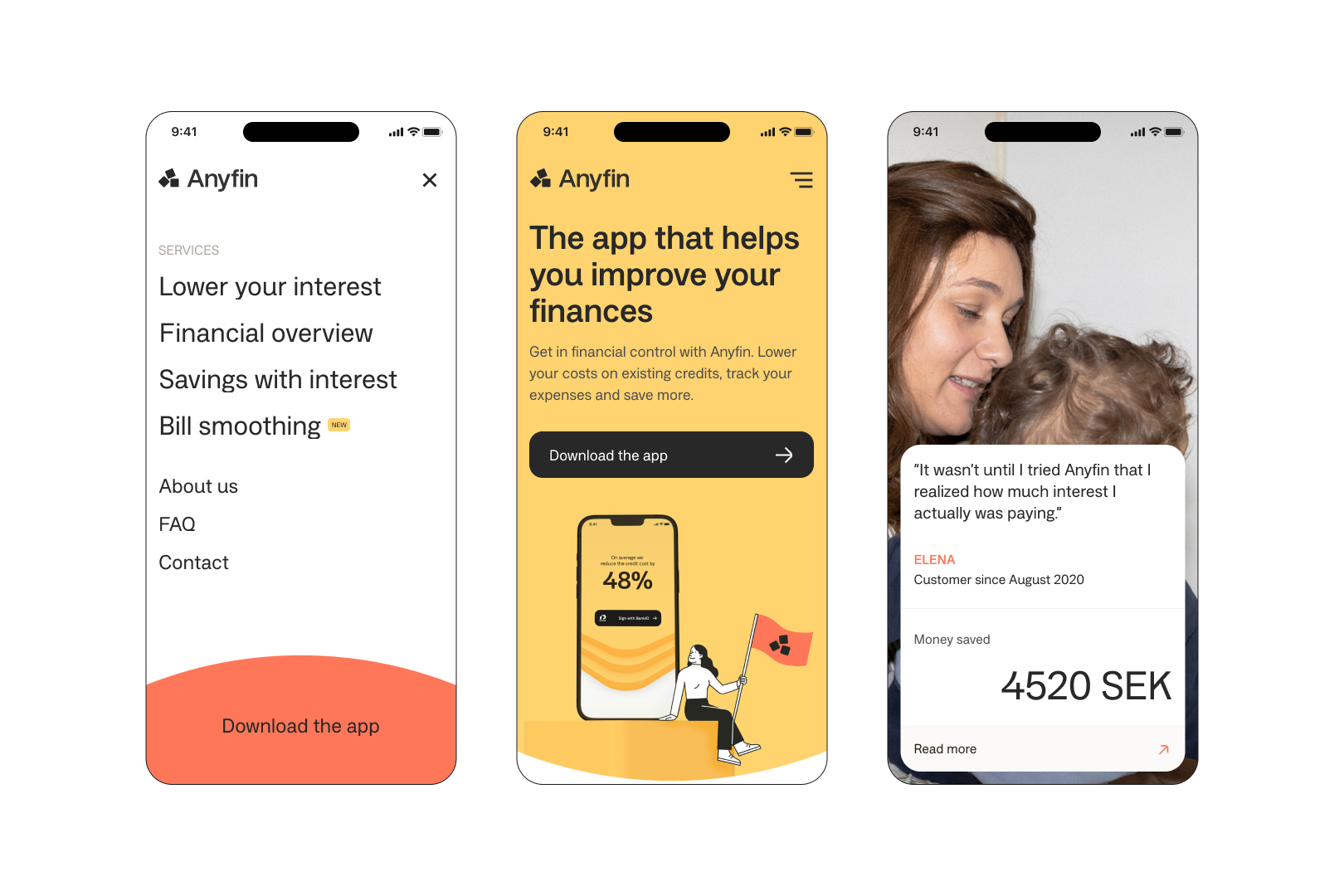 Screenshots from a mobile website