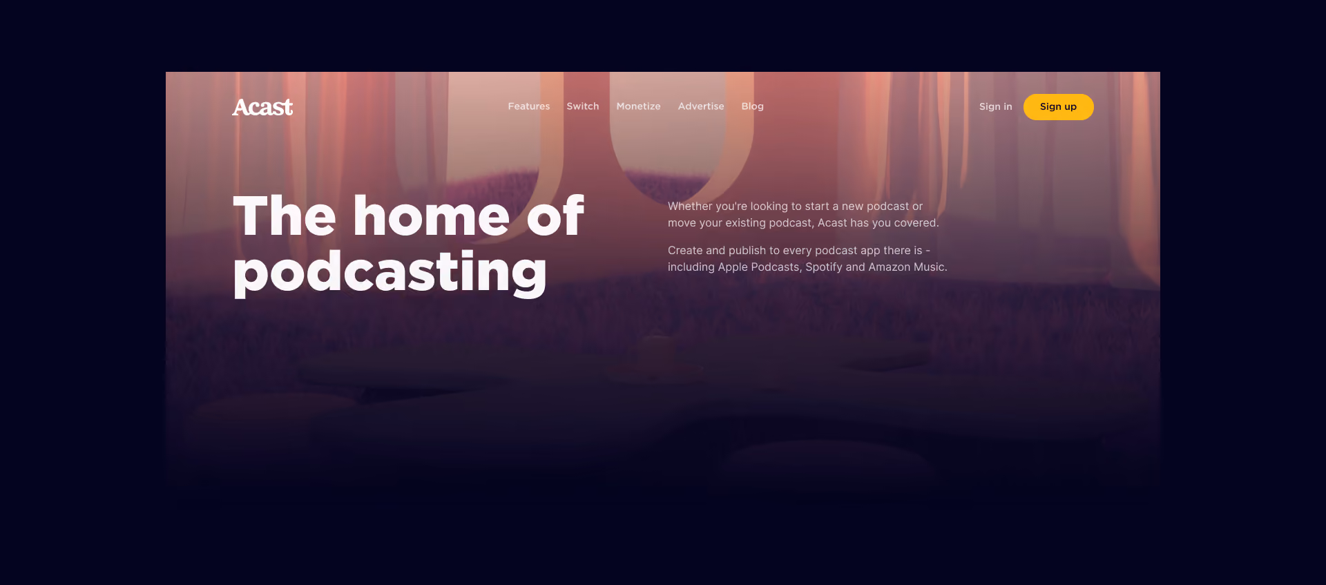 Screenshot of the hero section of the website 