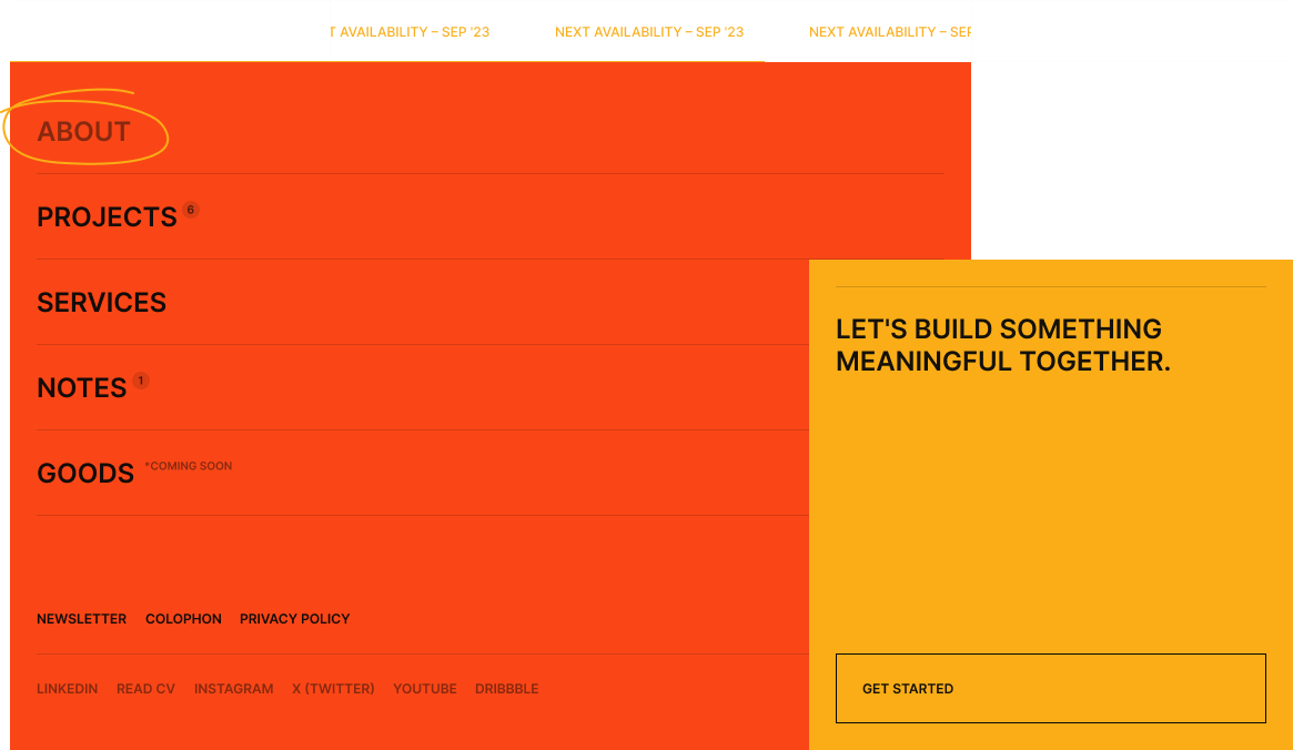 A screenshot of a menu desing.