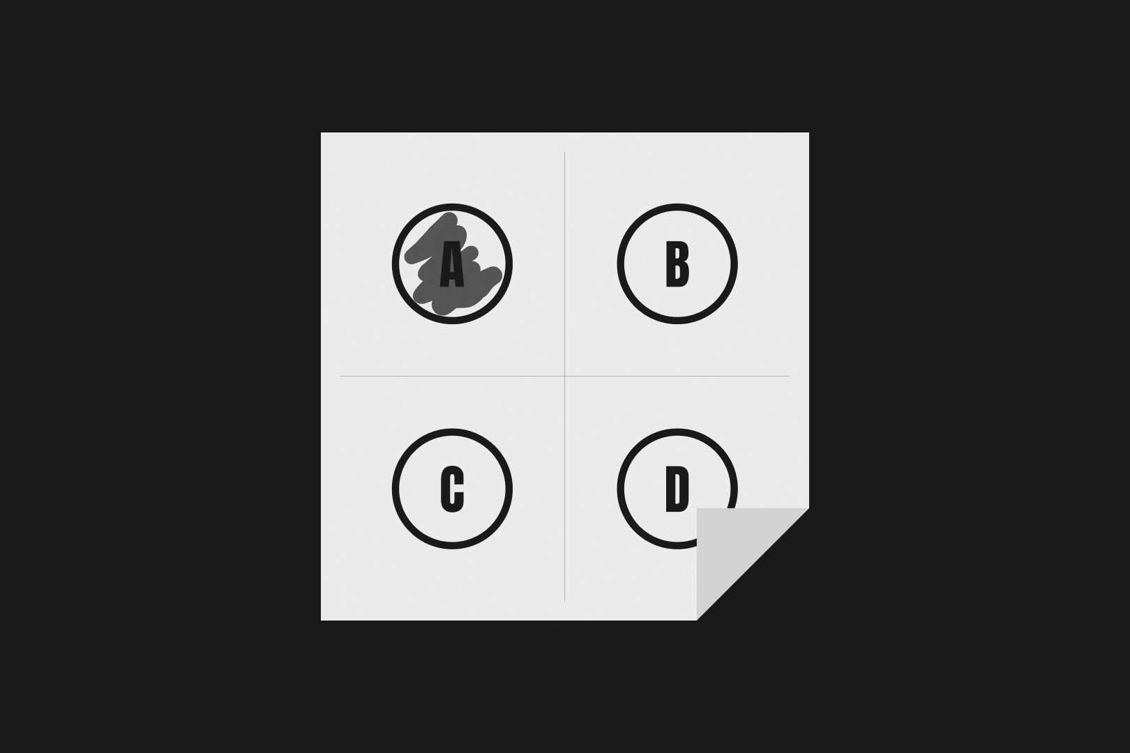 Sticky note with four options