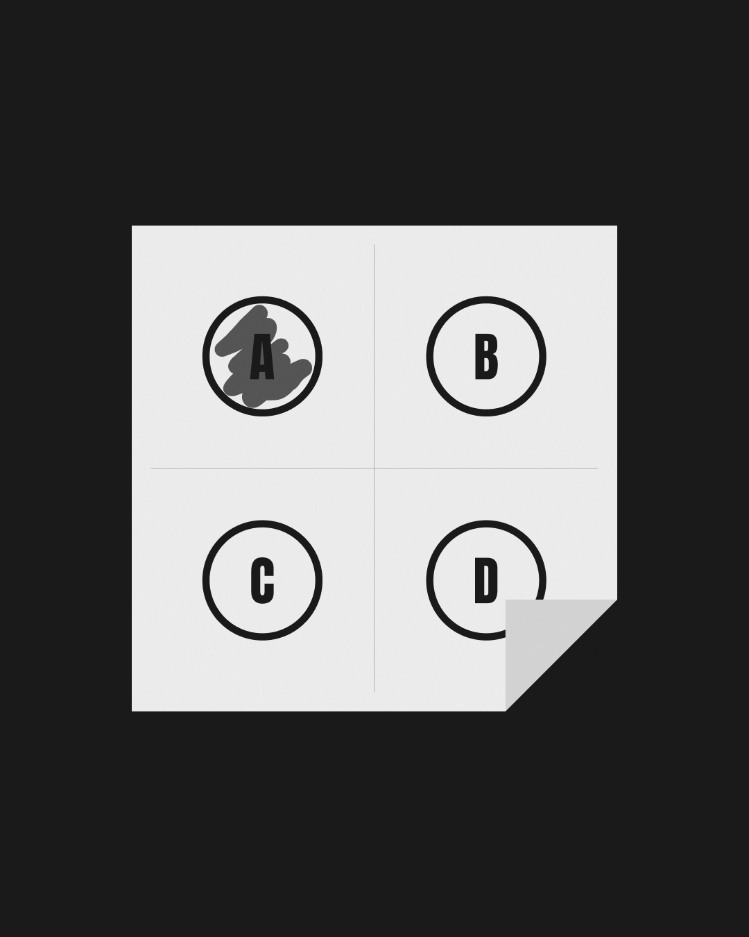Sticky note with four options