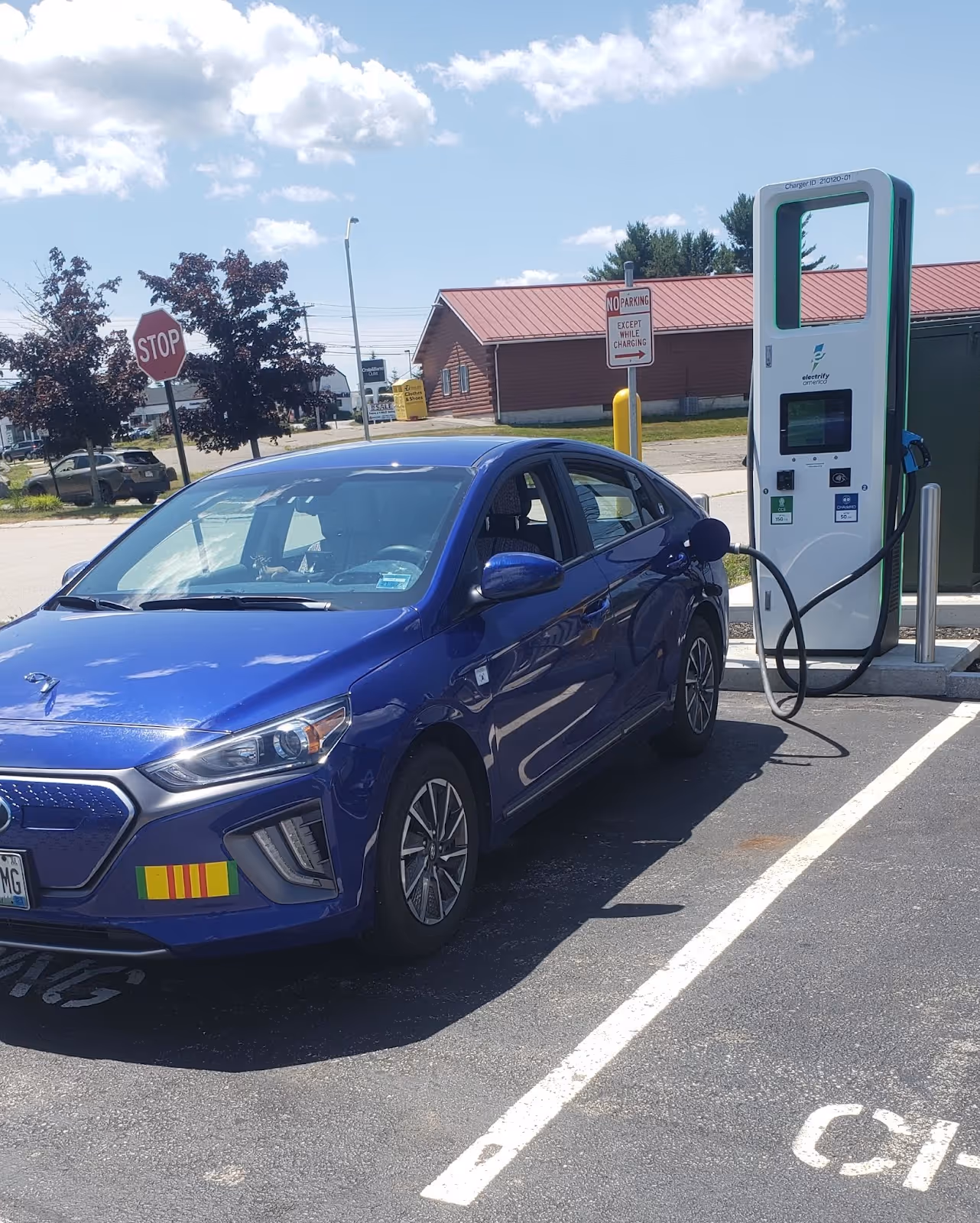 Mr. Anthony's Kona EV at the Kittery, ME charging station