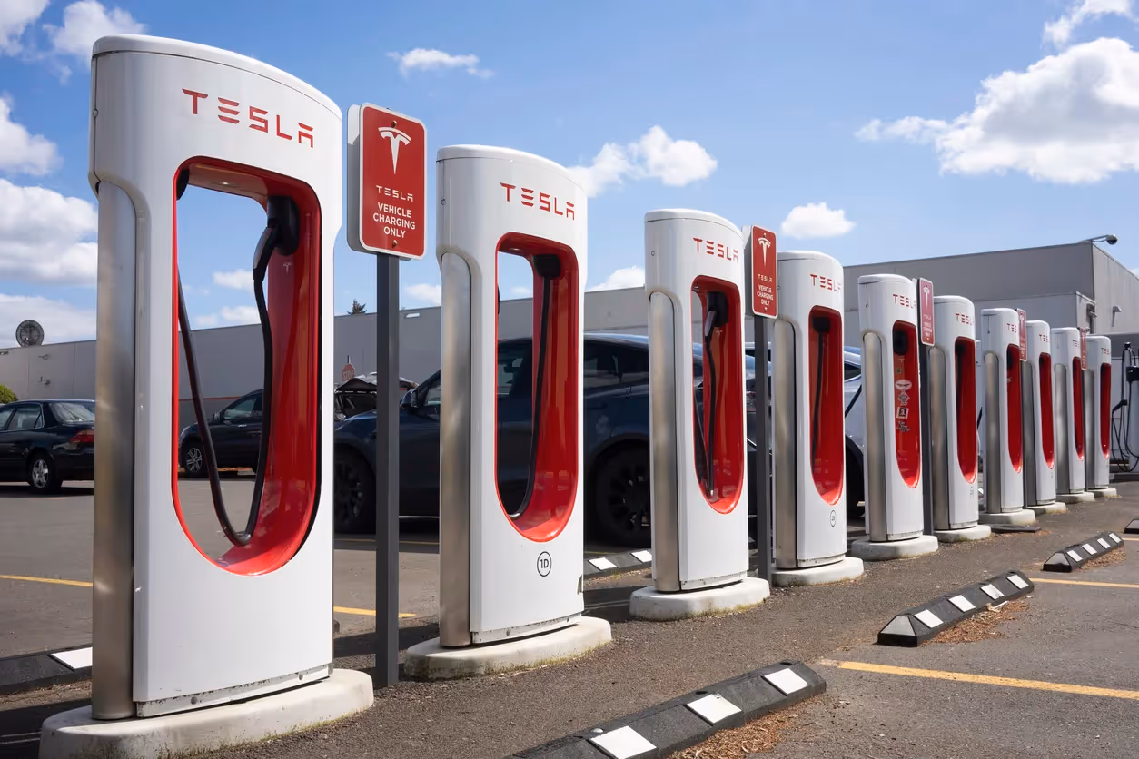 Bank of Tesla superchargers