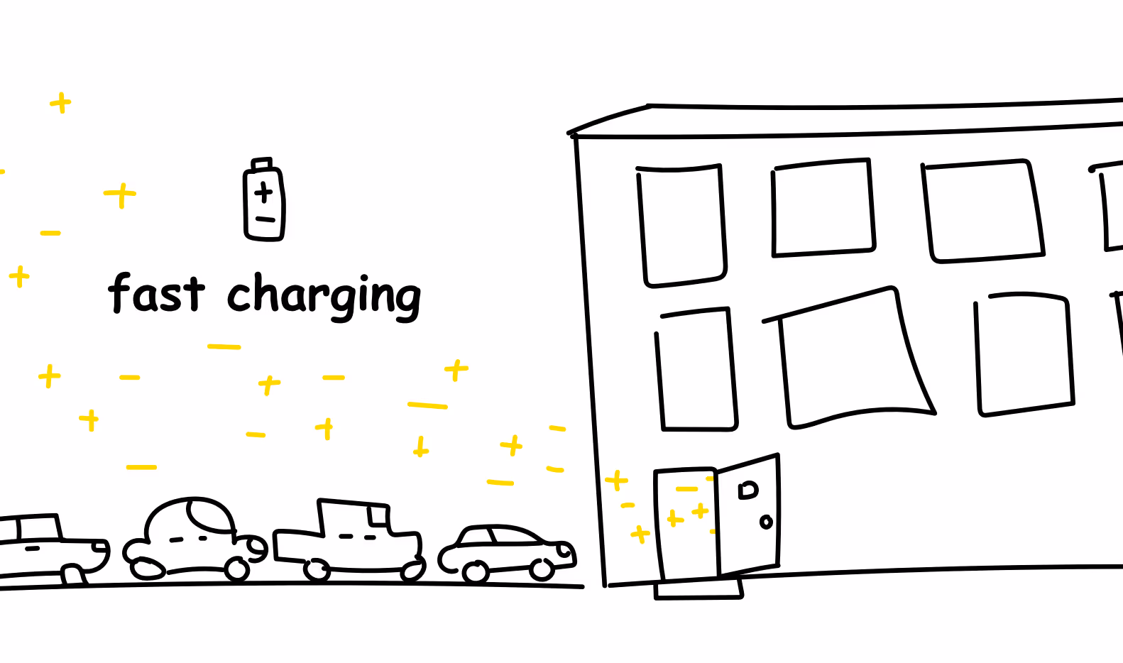 Cars entering a parking garage to illustrate how ions enter a battery