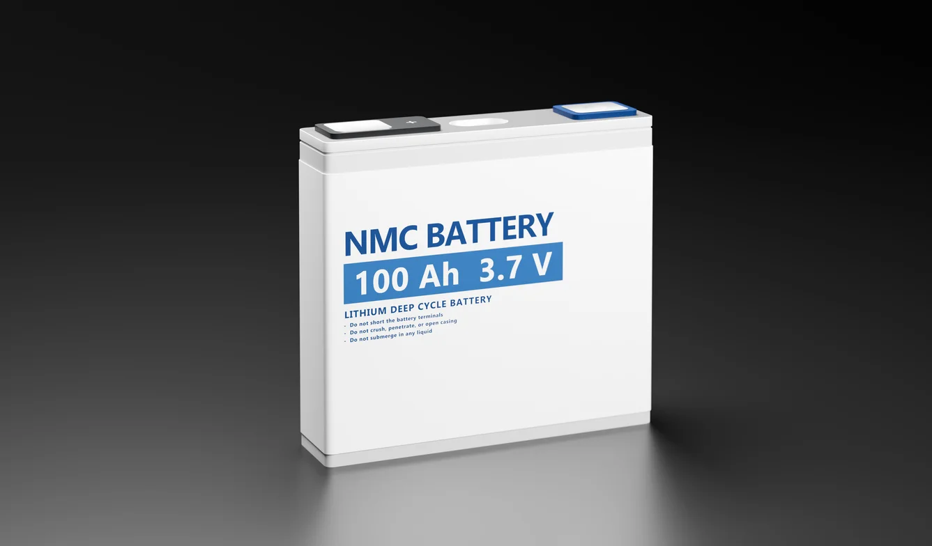 Prismatic battery pack that says "NMC battery"