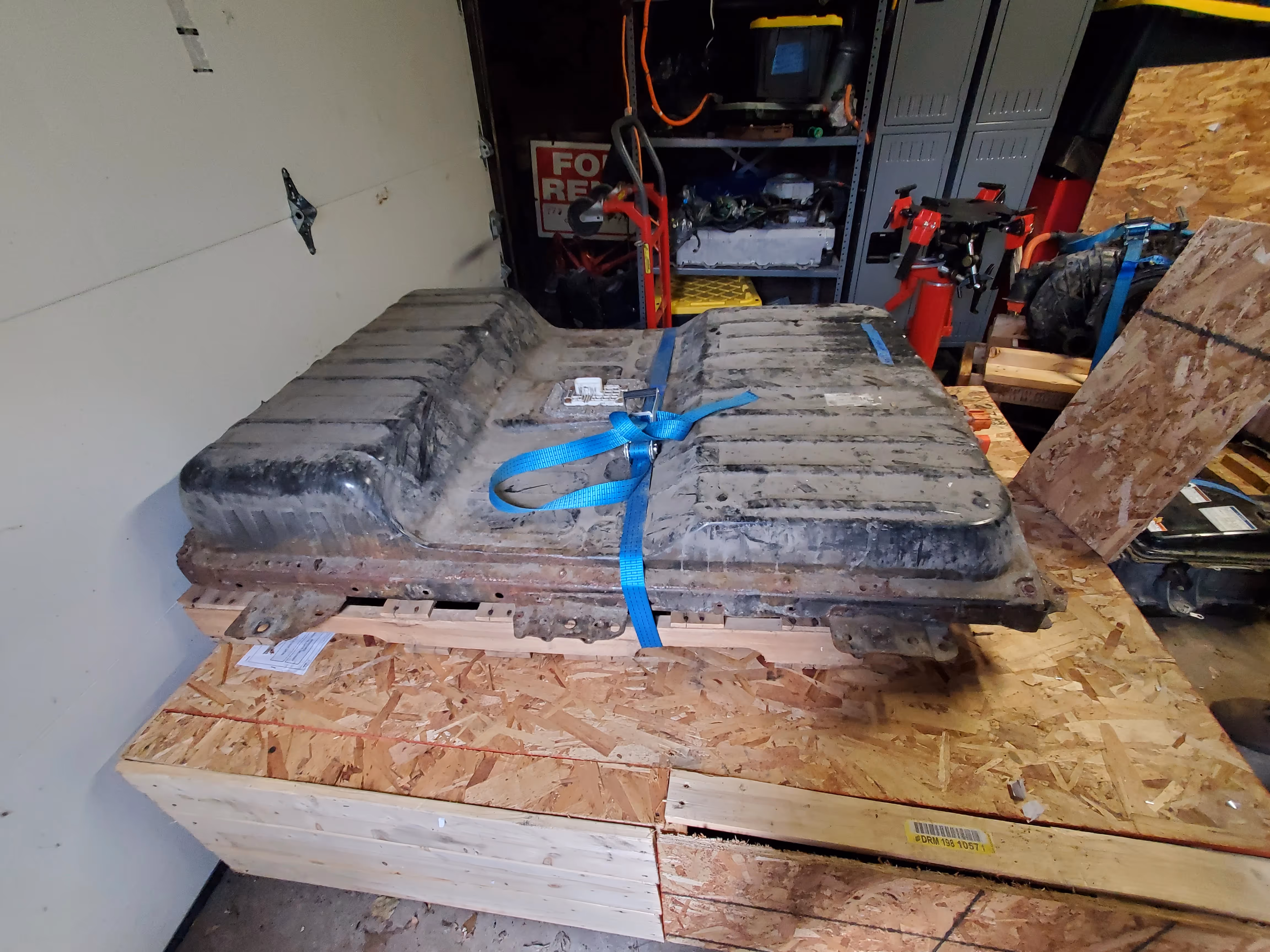 Picture of two old leaf batteries on a pallet