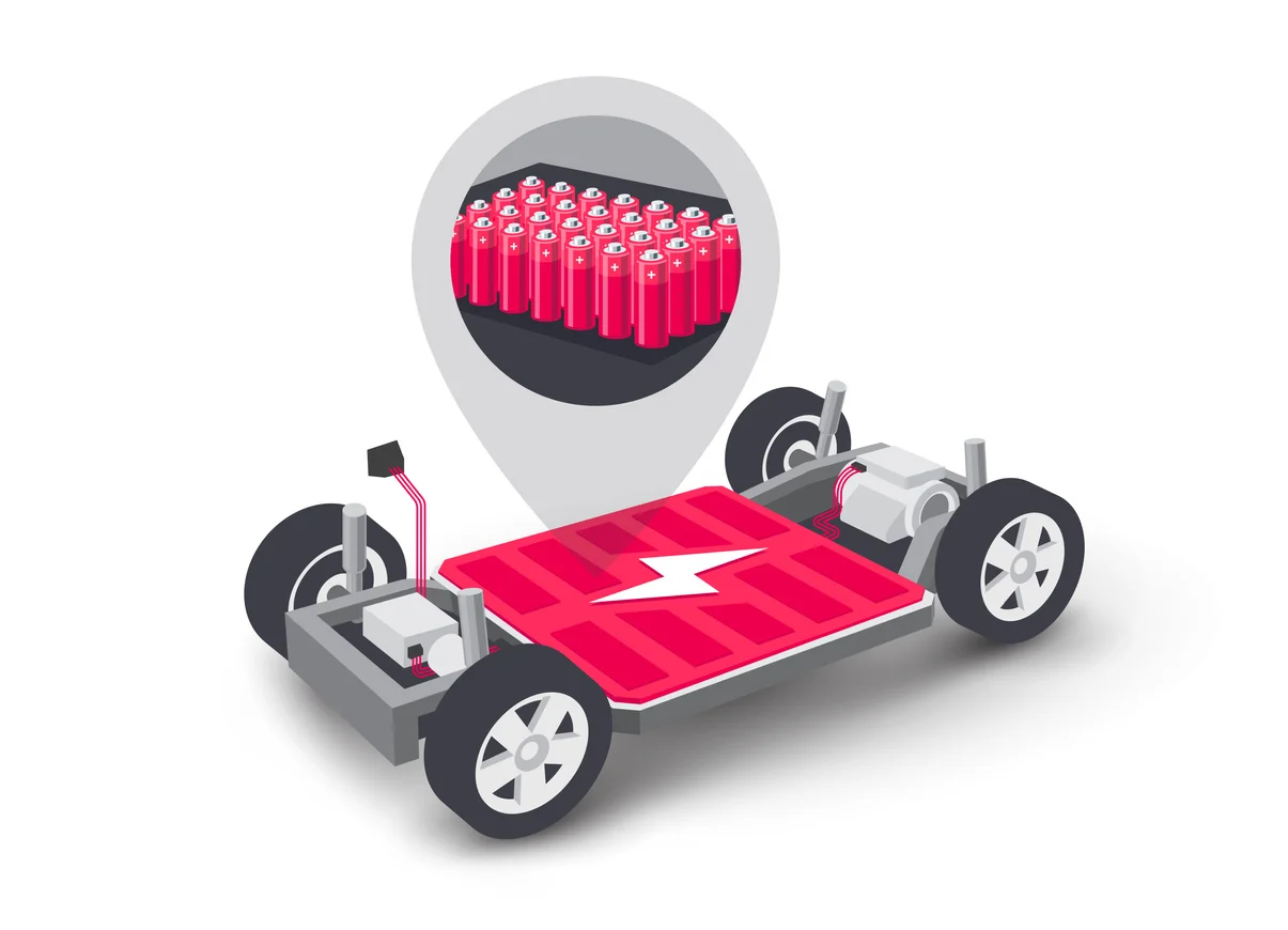 Schematic of battery cells inside an ev