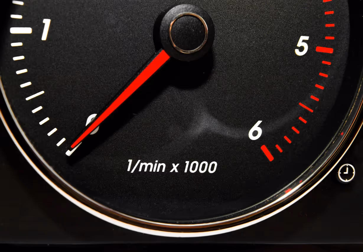 Tachometer showing redline