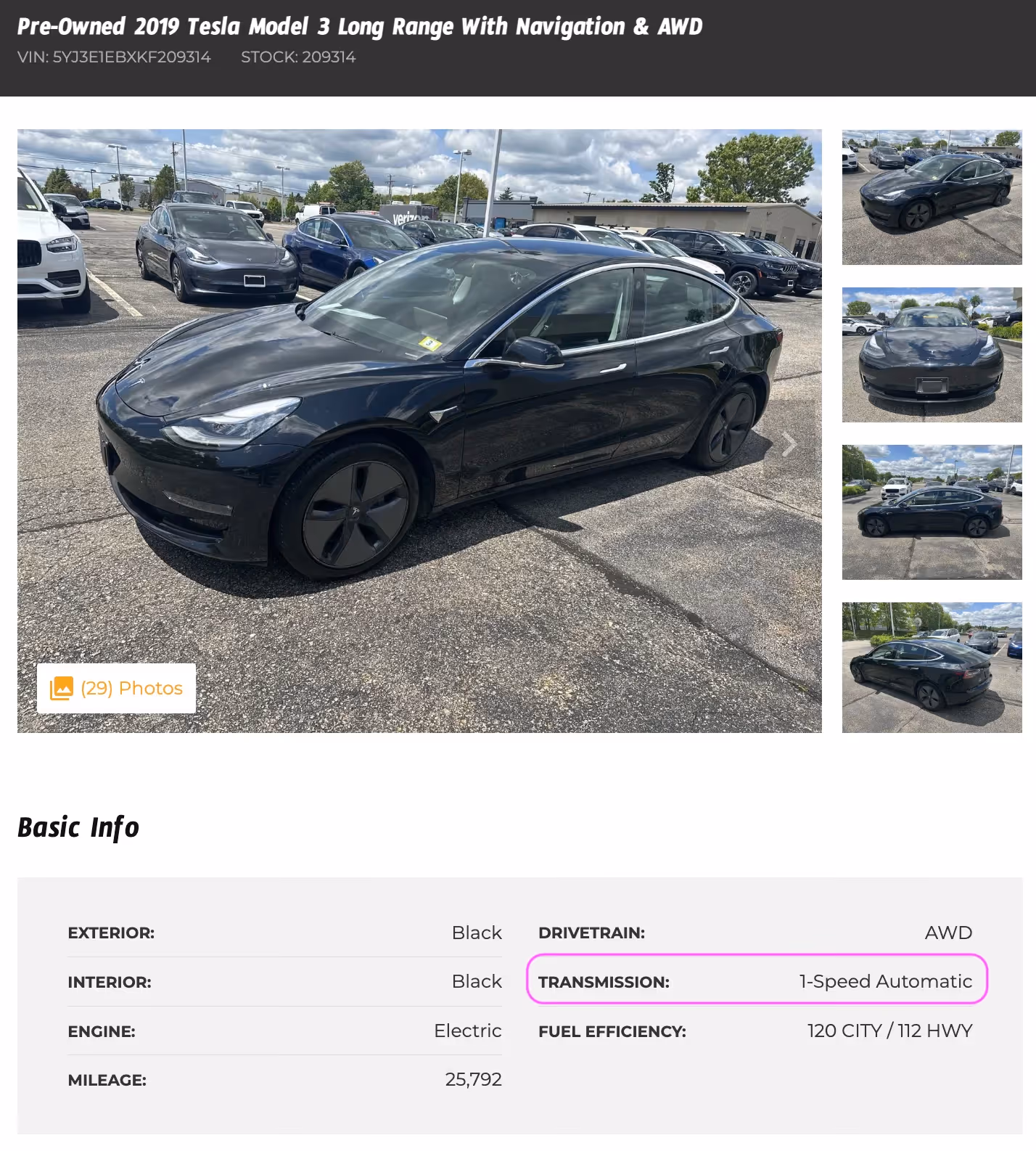 Tesla listed as one speed