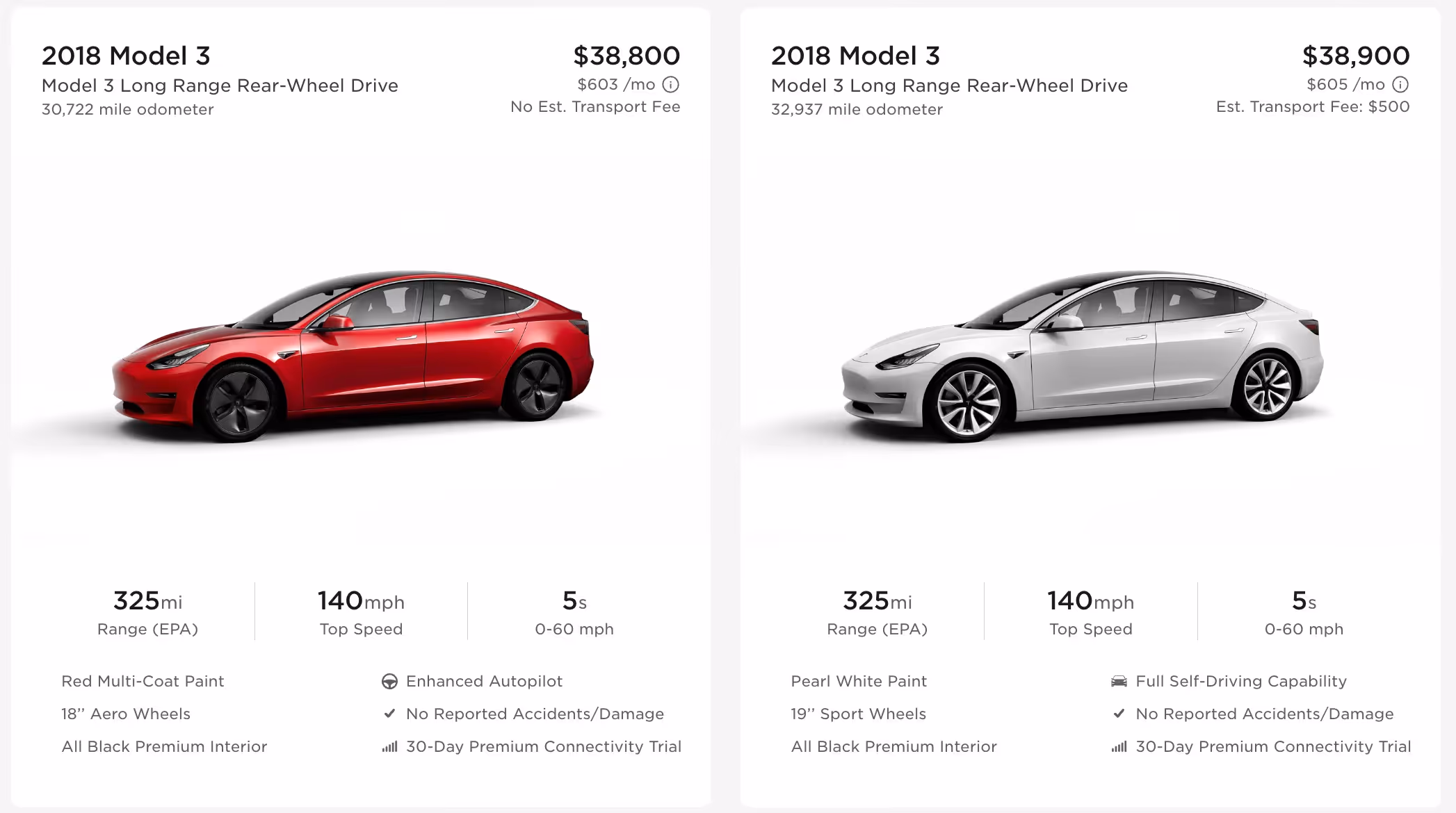 Two 2018 Model 3s for sale