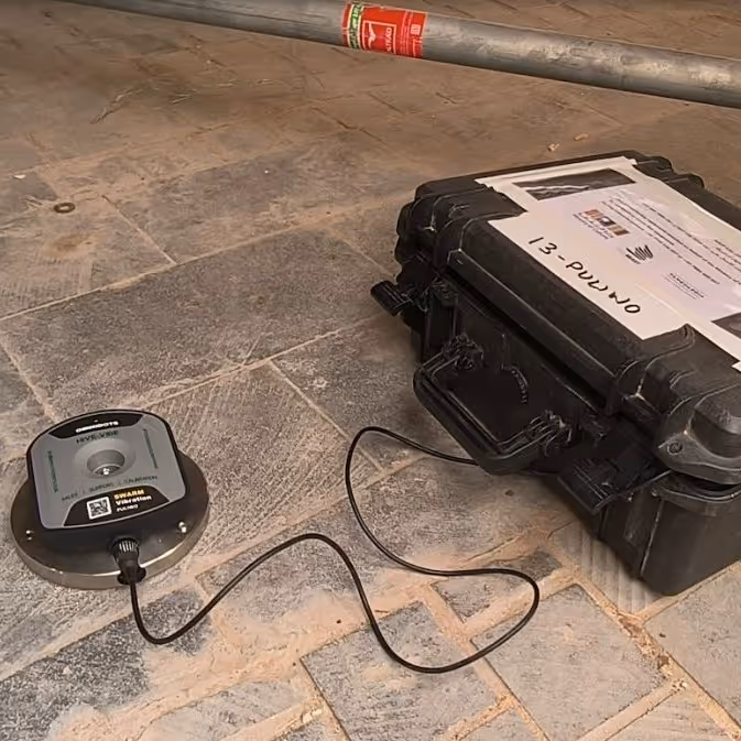Vibration monitor on concrete slab