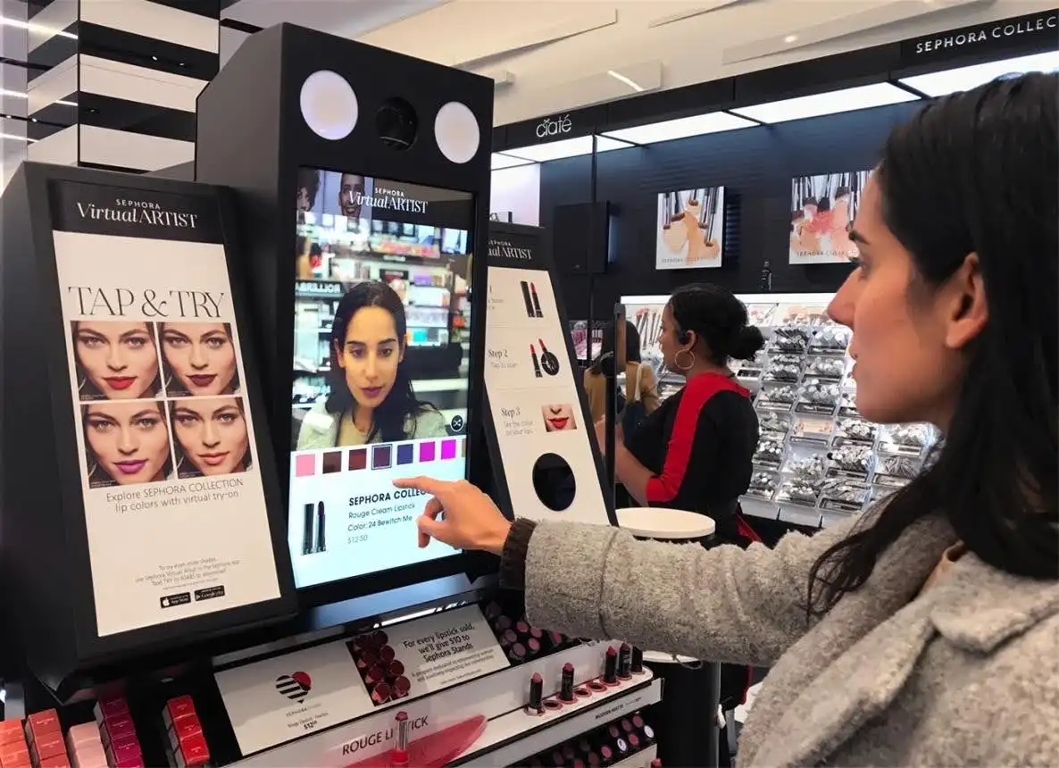 Sephora cosmetics display with organized makeup products