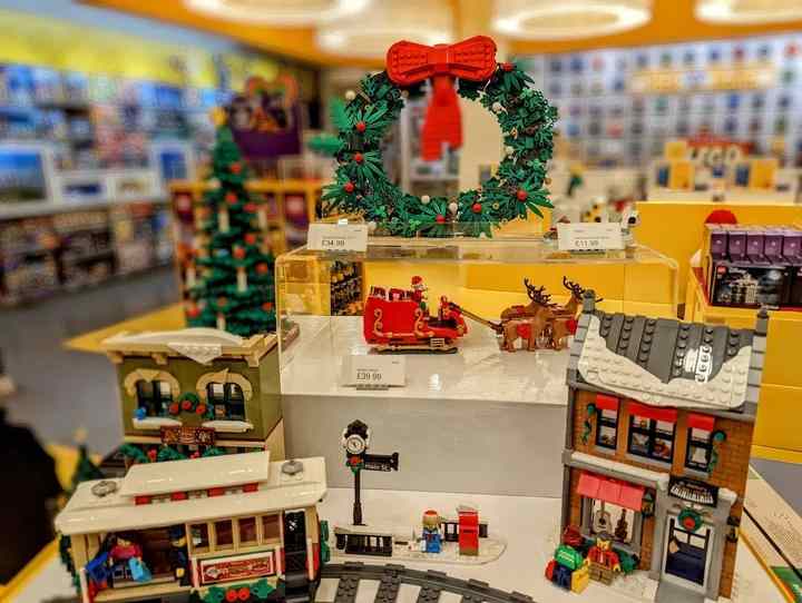 LEGO seasonal display with festive merchandise