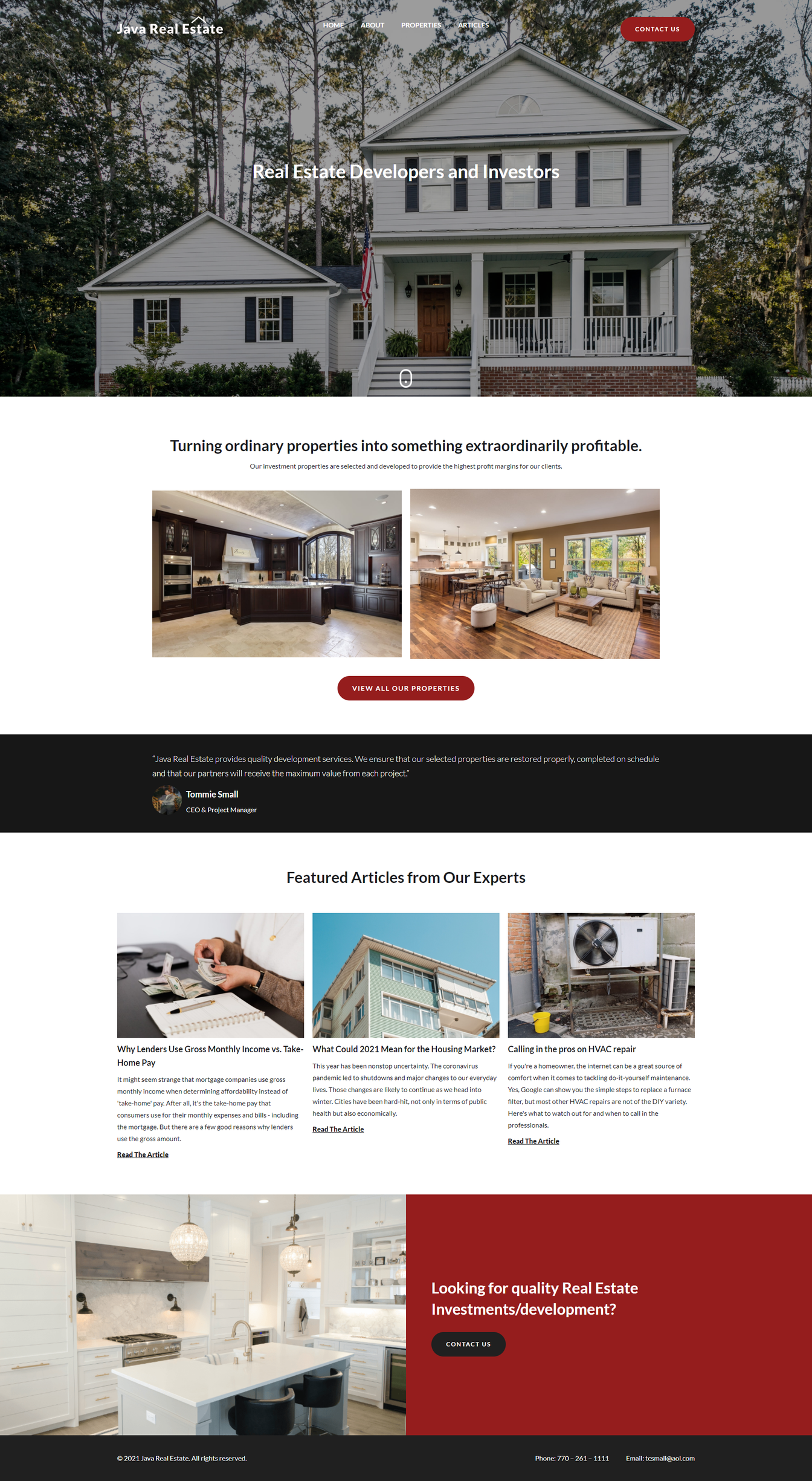 An image of the Java Real Estate homepage.