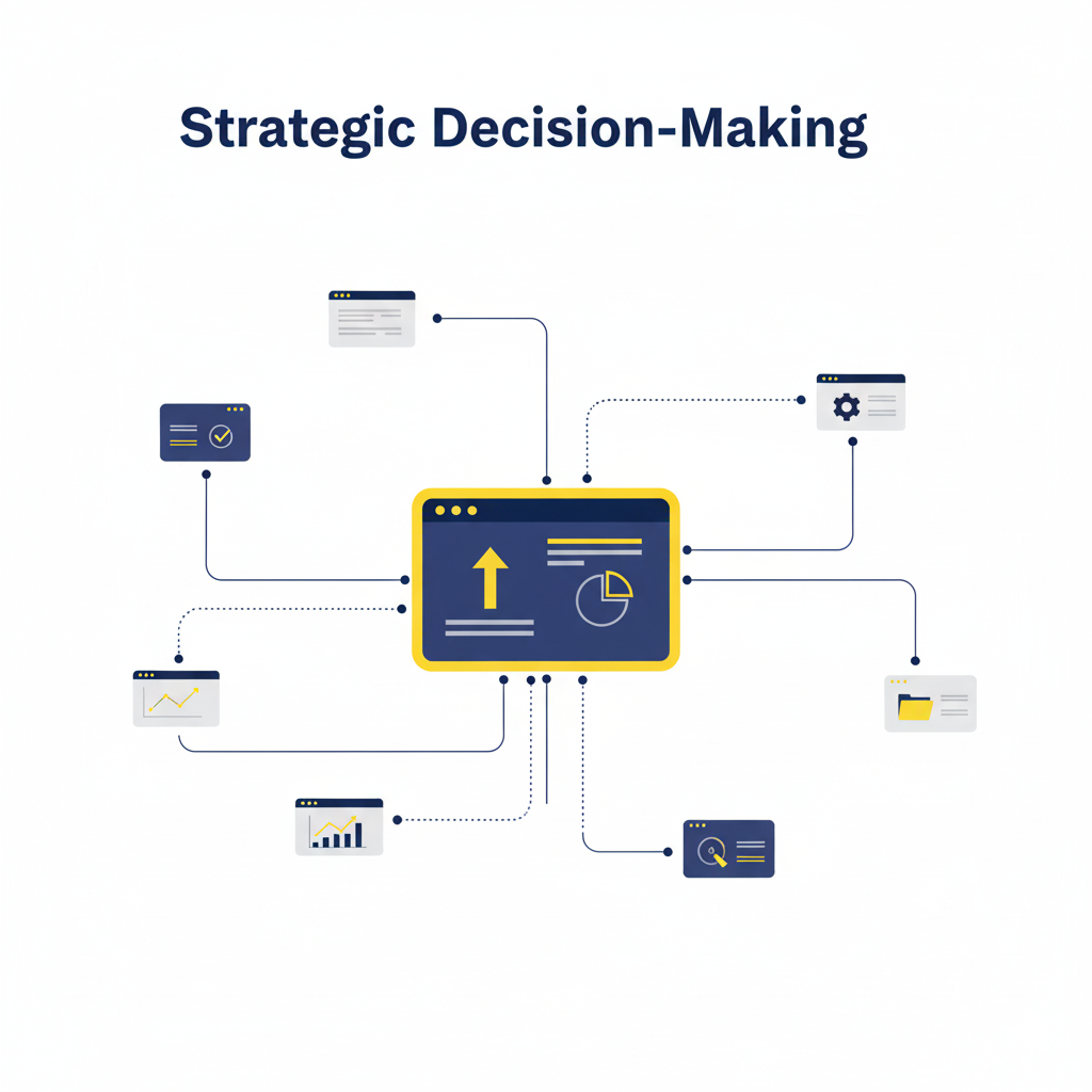 Illustration of connected dashboards representing data-driven strategic decision-making.