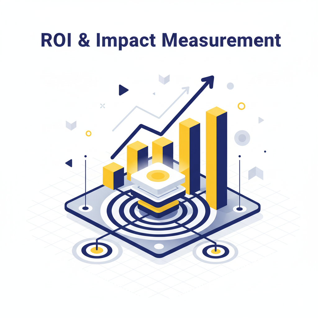 3D bar chart showing ROI and impact measurement growth over time.