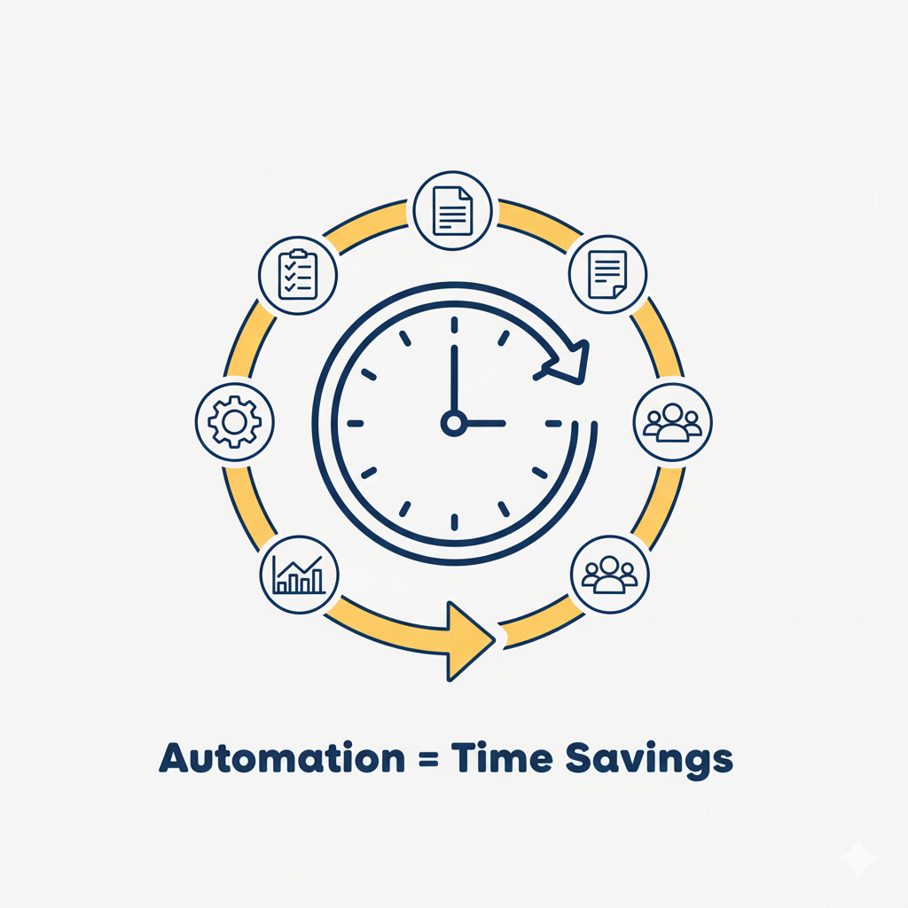 Diagramme circulaire montrant des processus d'automatisation réduisant le temps grâce à l'efficacité du flux de travail.