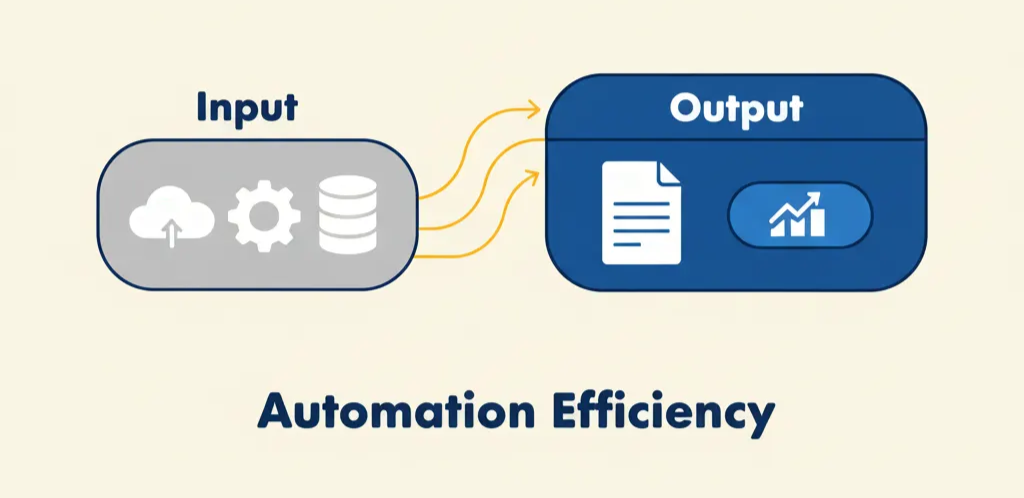 Illustration montrant le flux d'entrée et de sortie des données représentant l'efficacité de l'automatisation.