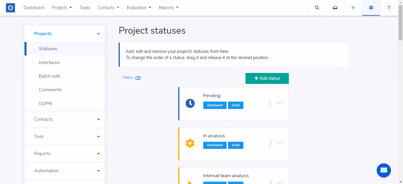 Configuration des statuts Optimy - Étape 1