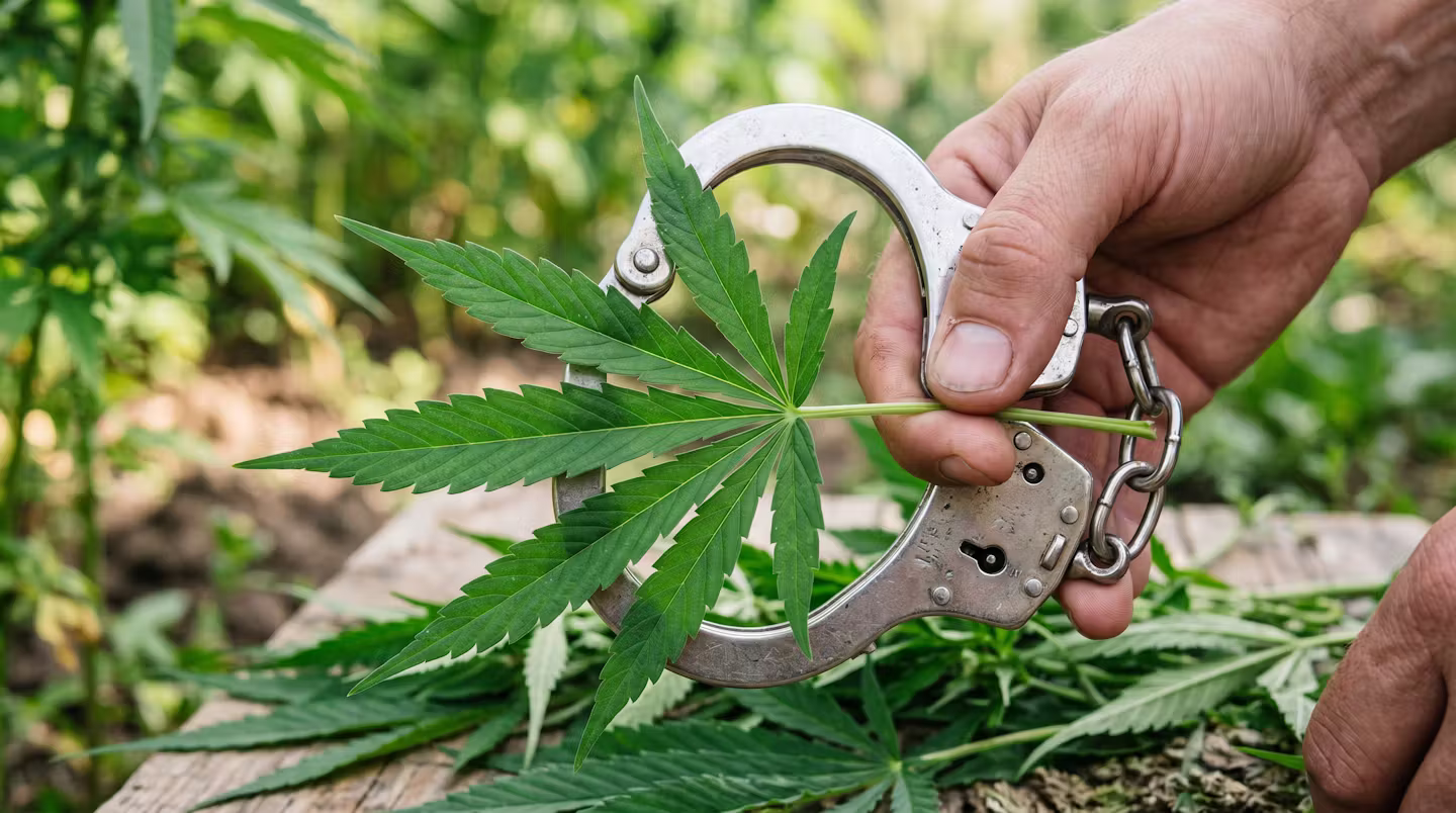 Hemp leaf in handcuffs