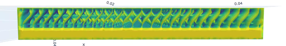 Example of an intricate heat exchanger geometry optimizing the exchange surface within a limited volume with the NC engineering intelligence platform.